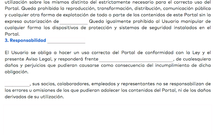 responsabilidad uso pagina web