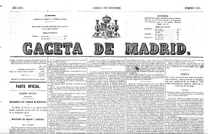 gaceta de madrid de 1855 sobre aquellos hombres buenos