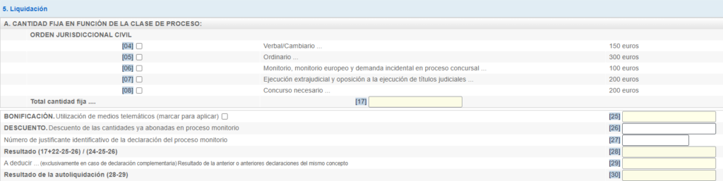 calcular la tasa judicial del modelo 696